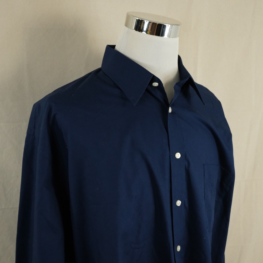 Stafford 19 34-35 Big Performance Super Dress Shirt Navy Blue Cotton Blend Mens